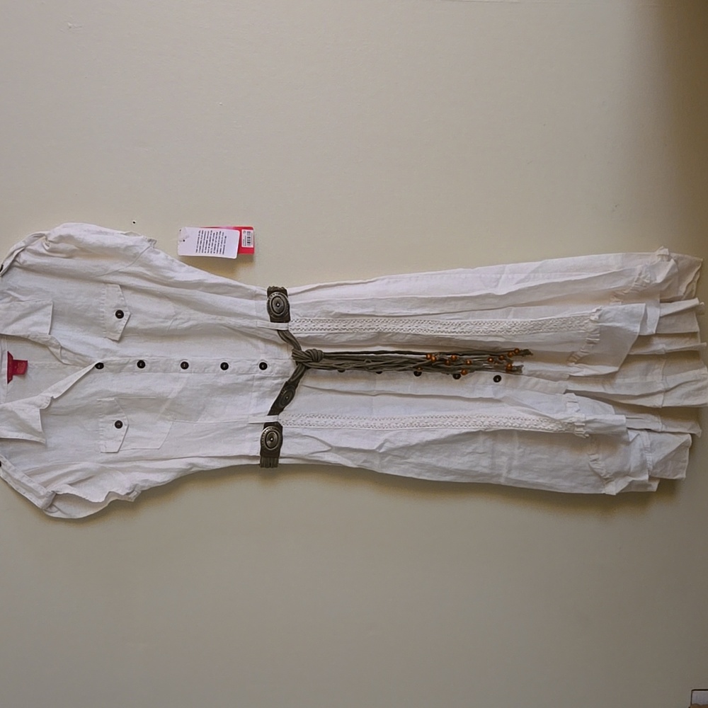 Sunny Leigh Vintage 100% White Linen Madame Butterfly Dress